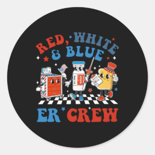 Retro Red White Blue Er Crew Emergency Room 4th Of Classic Round Sticker