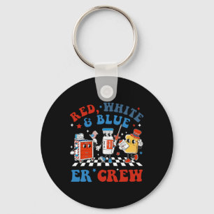 Retro Red White Blue Er Crew Emergency Room 4th Of Keychain