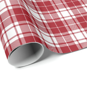 Retro Red White Christmas New Year Tartan Plaid Wrapping Paper