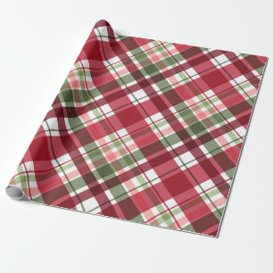 Retro Red White Christmas New Year Tartan Plaid Wrapping Paper