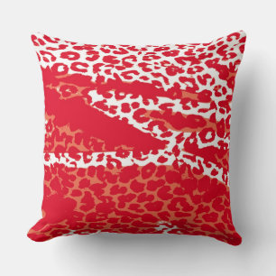 Retro Red White Leopard Print Skin Throw Pillow