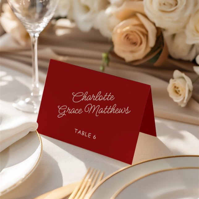 Retro Red & White Mariage Nom d'hôte Carte de plac (Retro Red & White Wedding Guest Name Place Card)