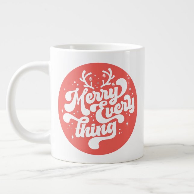 Retro Red White Merry everything Merry Christmas  Large Coffee Mug (Left)