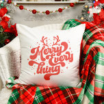 Retro Red White Merry everything Merry Christmas  Throw Pillow<br><div class="desc">Retro Merry everything Merry Christmas!  This design is perfect for any time of the year! Whether it's a holiday or not,  it's an excellent way to show off your Christmas cheer.  Gift yourself,  friends and family a merry Christmas!</div>