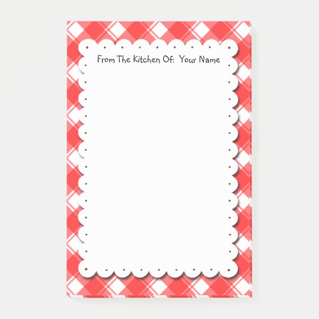Retro Red White Plaid Checks Custom Post it Notes (Front)