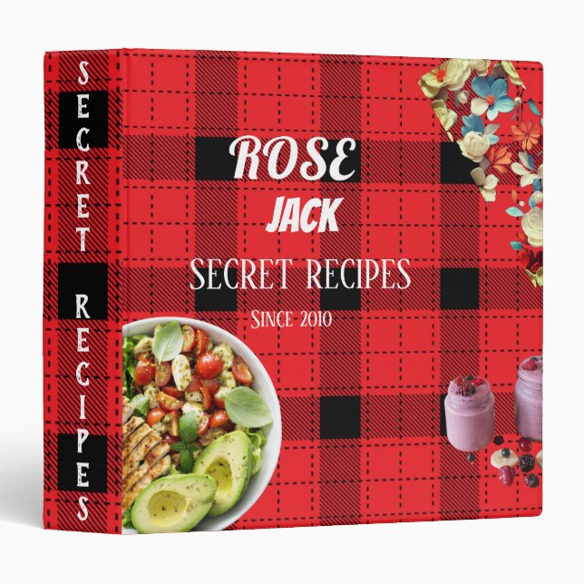 Retro Red White Plaid Picnic Cookbook Binder (Front/Spine)