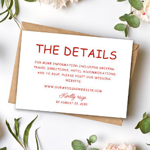 Retro Red & White Wedding Information Enclosure Card