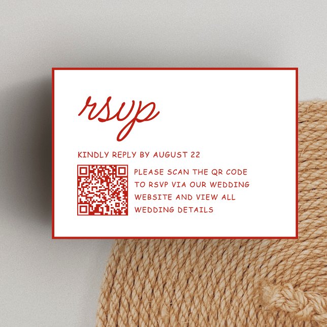 Retro Red & White Wedding QR Code RSVP Card (Retro red and white QR code RSVP cards make responding simple while keeping your style.)