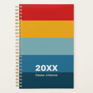 Retro Red Yellow Blue Stripe Name Planner