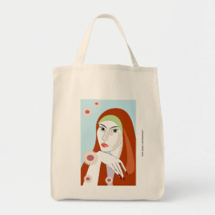 Retro Redhead Floral Fashion Portrait Art Tote Bag