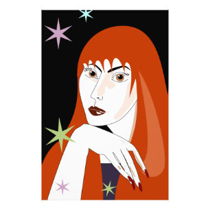 Retro Redhead Woman Fashion Portrait Art Photo Print