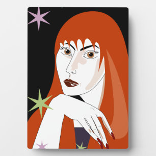 Retro Redhead Woman Fashion Portrait Art Plaque