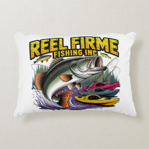 Retro "Reel Firme Fishing Inc" Bass & Kayak Lumbar Accent Pillow