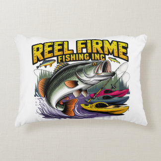 Retro "Reel Firme Fishing Inc" Bass & Kayak Lumbar Accent Pillow