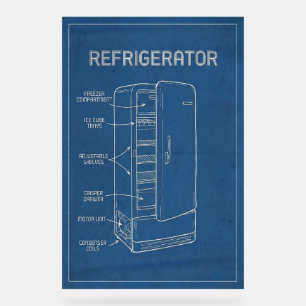 Retro Refrigerator Blueprint Mid‑Century Wall Art Acrylic Sign