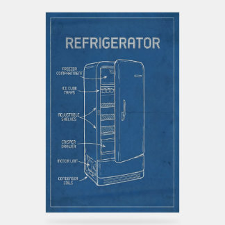 Retro Refrigerator Blueprint Mid‑Century Wall Art Acrylic Sign