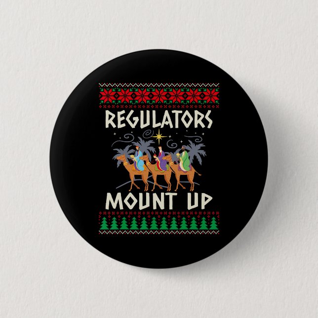 Retro Regulators Mount Up Camel Ugly Christmas Swe 2 Inch Round Button (Front)
