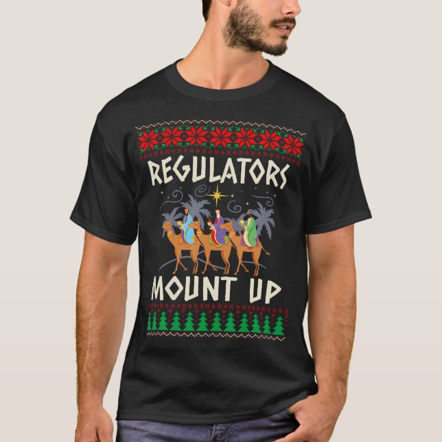 Retro Regulators Mount Up Camel Ugly Christmas T-Shirt (Front)