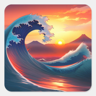 Retro Reimagining of The Great Wave Off  Square Sticker