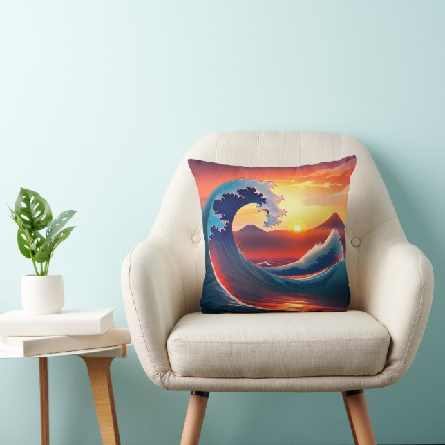 Retro Reimagining of The Great Wave Off Throw Pillow (Chair)