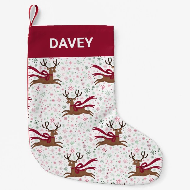 Retro Reindeer and Atomic Snowflake MCM Pattern Small Christmas Stocking (Front)