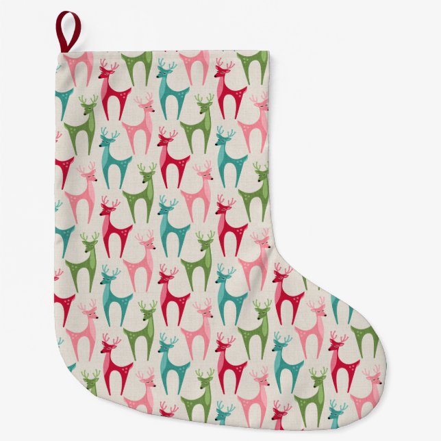 Retro Reindeer ©studioxtine Large Christmas Stocking (Front)