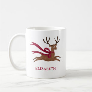 Retro Reindeer Wearing Red Scarf Vintage Style  Coffee Mug
