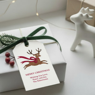 Retro Reindeer Wearing Red Scarf Vintage Style Gift Tags