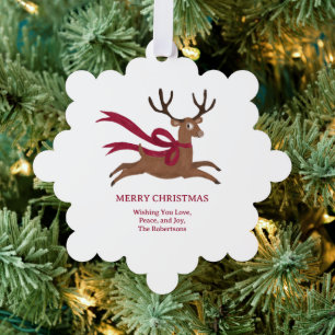 Retro Reindeer Wearing Red Scarf Vintage Style Ornament Card