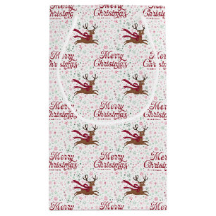 Retro Reindeer with Atomic Snowflakes Personalized Small Gift Bag