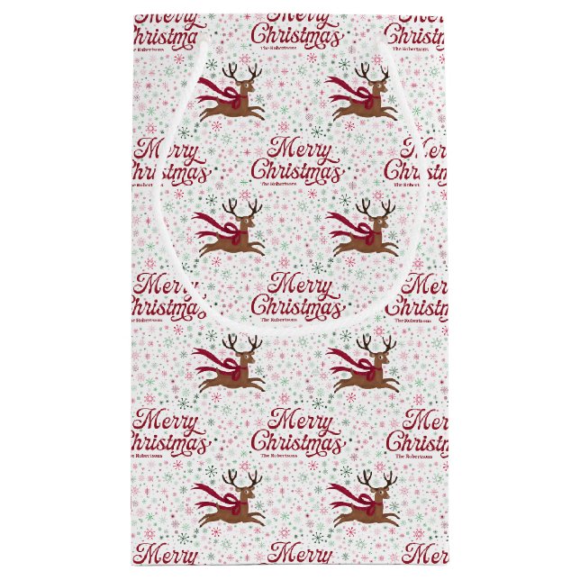 Retro Reindeer with Atomic Snowflakes Personalized Small Gift Bag (Back)