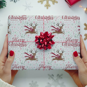 Retro Reindeer with Atomic Snowflakes Personalized Wrapping Paper