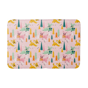Retro Reindeer Wonderland Holiday Pattern Bath Mat