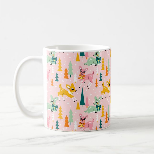 Retro Reindeer Wonderland Holiday Pattern Coffee Mug (Left)