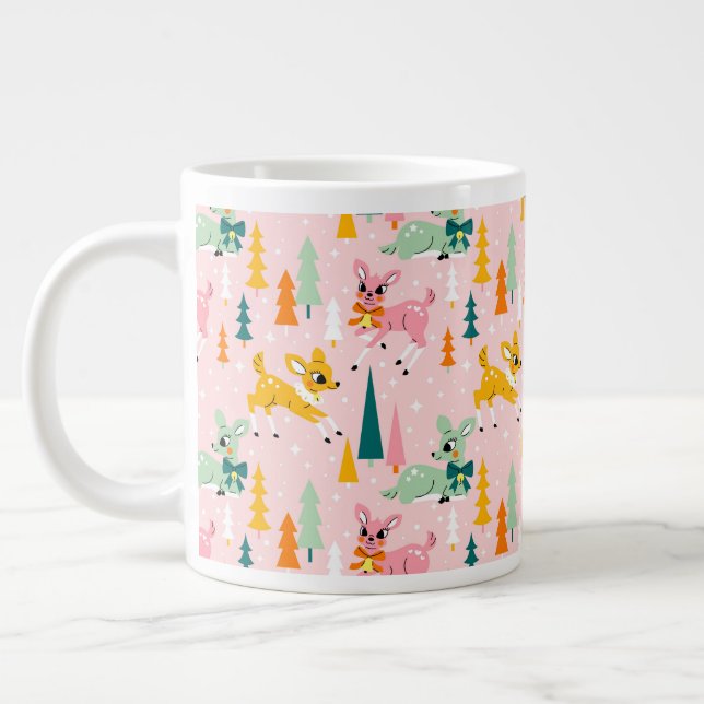 Retro Reindeer Wonderland Holiday Pattern Large Coffee Mug (Left)