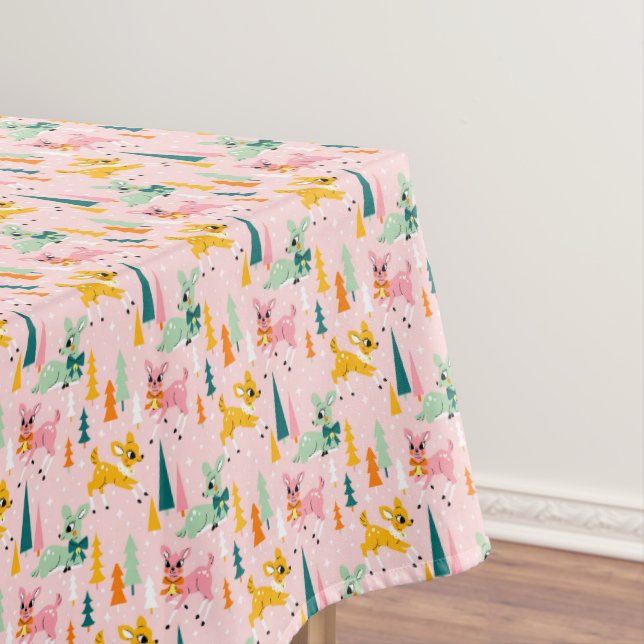 Retro Reindeer Wonderland Holiday Pattern Tablecloth (In Situ)