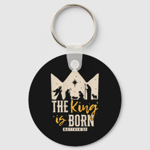 Retro Religious Christmas The King Is Born Christi Keychain
