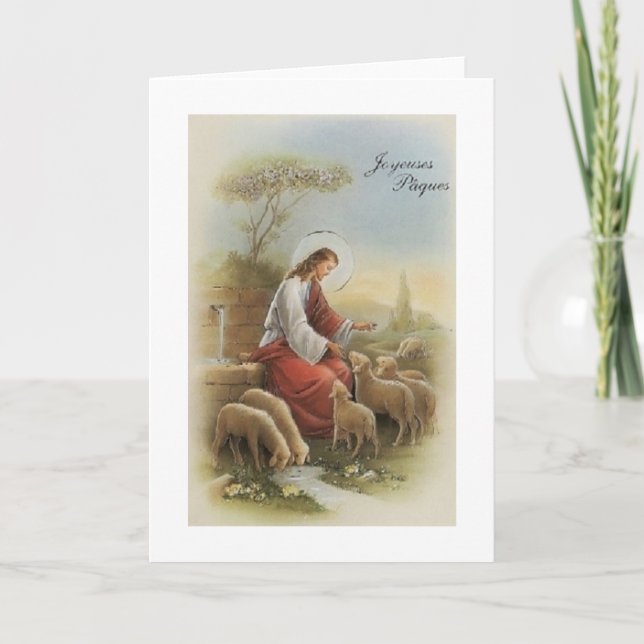 Retro Religious French Joyeuses Pâque Easter Card (Front)