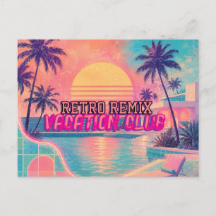 Retro Remix Neon Pastel Vintage Tropical Sunset Postcard
