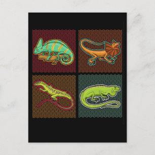 Retro Reptiles Lizard Chameleon Iguana Postcard