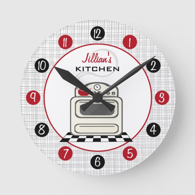 Rétro Réservoir rouge et noir horloge de cuisine (Recto)