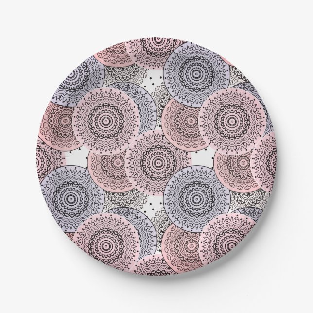 Retro, retro pattern, beige , grey  elegant paper plate (Front)