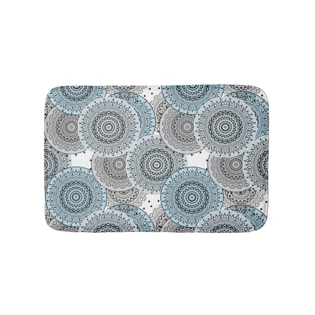 Retro, retro pattern, blue and grey,  elegant bath mat (Front)