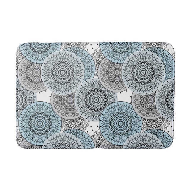 Retro, retro pattern, blue and grey,  elegant bath mat (Front)