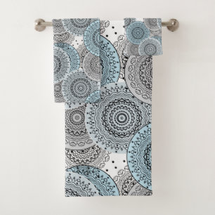 Retro, retro pattern, blue and grey, elegant bath towel set