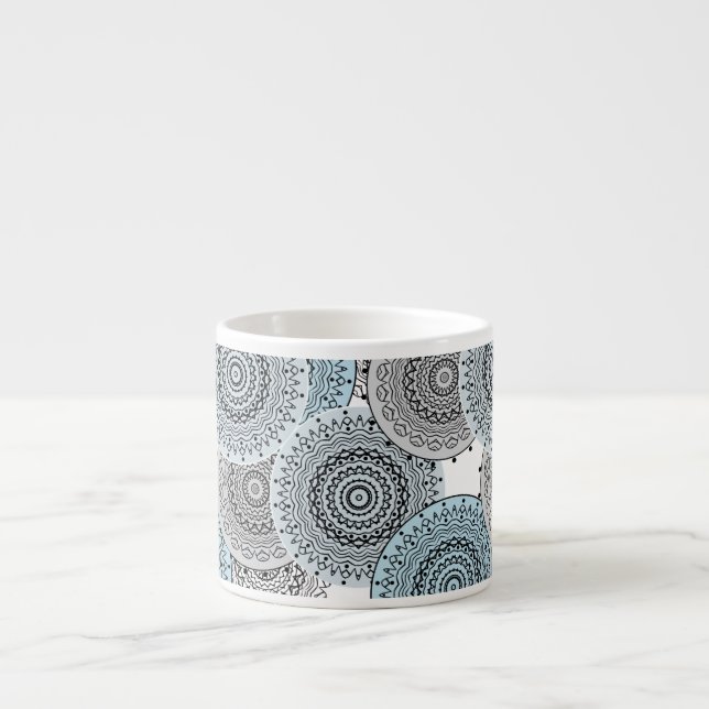 Retro, retro pattern, blue and grey,  elegant espresso cup (Front)