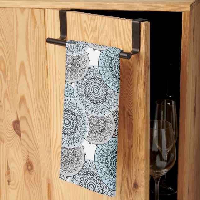 Retro, retro pattern, blue and grey,  elegant kitchen towel (Thirds Fold)