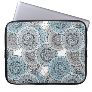 Retro, retro pattern, blue and grey, elegant laptop sleeve