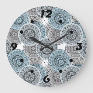 Retro, retro pattern, blue and grey,  elegant large clock