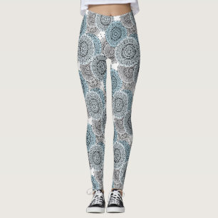 Retro, retro pattern, blue and grey, elegant leggings
